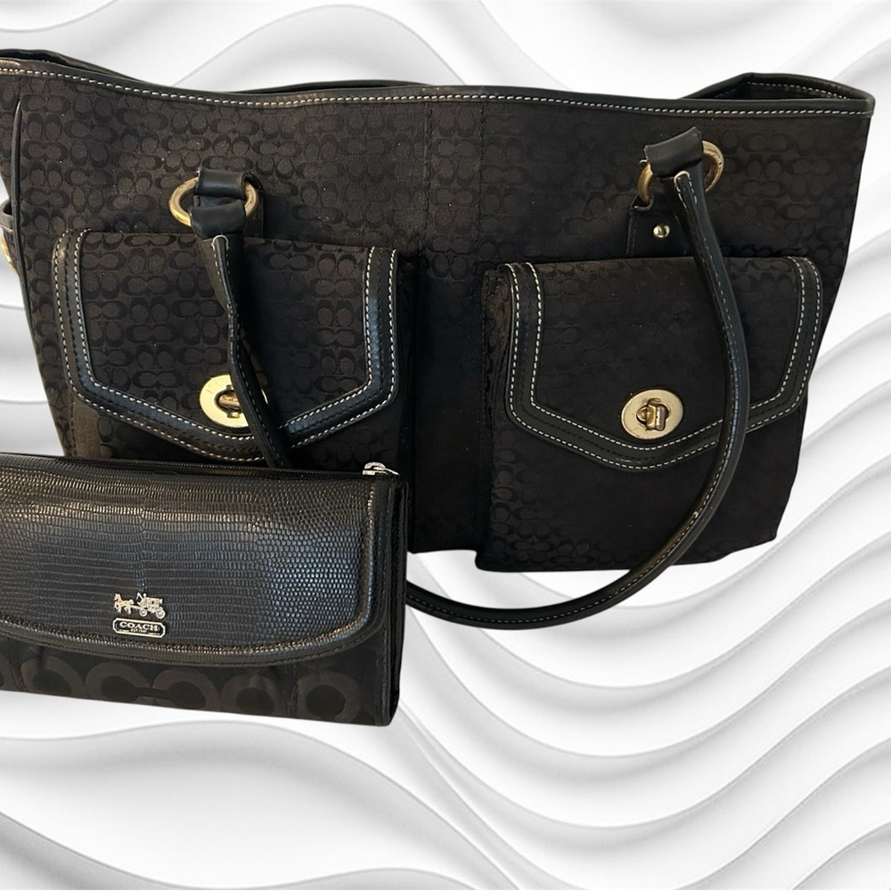Coach Black Tote with Matching Wallet - Picture 3 of 3